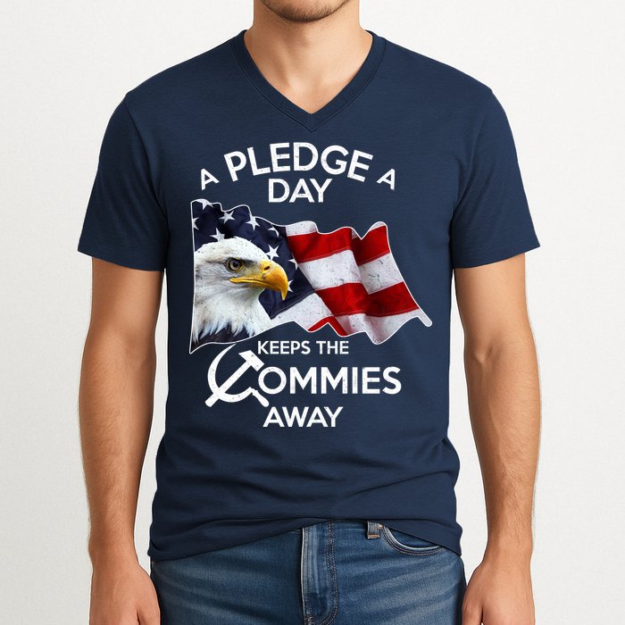 A Pledge A Dat Keeps The s Commies Away V-Neck T-Shirt