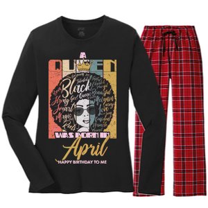 A Queen Was Born In April Women's Long Sleeve Flannel Pajama Set 