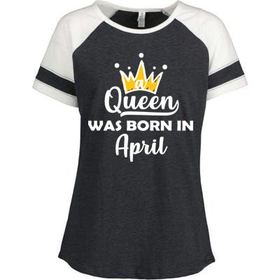 A Queen Was Born In April Birthday Enza Ladies Jersey Colorblock Tee