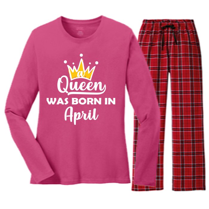 A Queen Was Born In April Birthday Women's Long Sleeve Flannel Pajama Set 