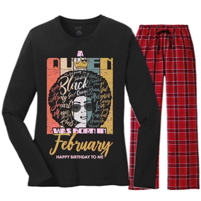 A Queen was Born in February Women's Long Sleeve Flannel Pajama Set 