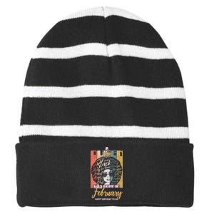 A Queen was Born in February Striped Beanie with Solid Band