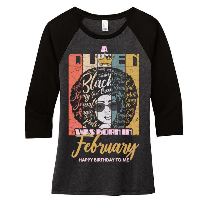 A Queen was Born in February Women's Tri-Blend 3/4-Sleeve Raglan Shirt