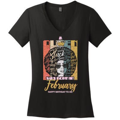 A Queen was Born in February Women's V-Neck T-Shirt