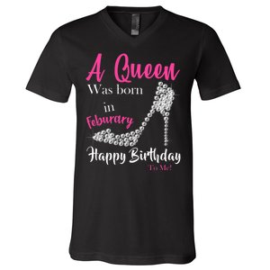 A Queen Was Born In February Birthday V-Neck T-Shirt