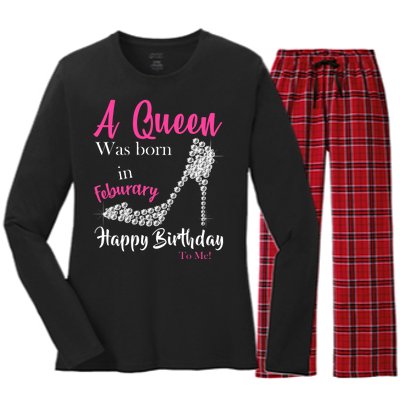 A Queen Was Born In February Birthday Women's Long Sleeve Flannel Pajama Set 