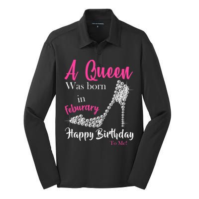 A Queen Was Born In February Birthday Silk Touch Performance Long Sleeve Polo