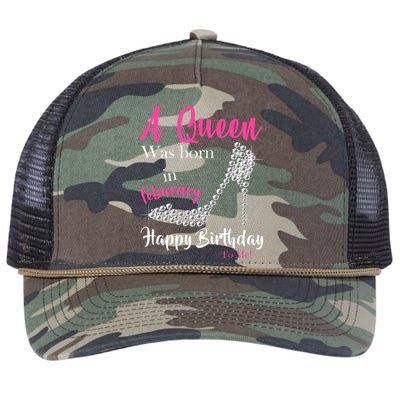 A Queen Was Born In February Birthday Retro Rope Trucker Hat Cap