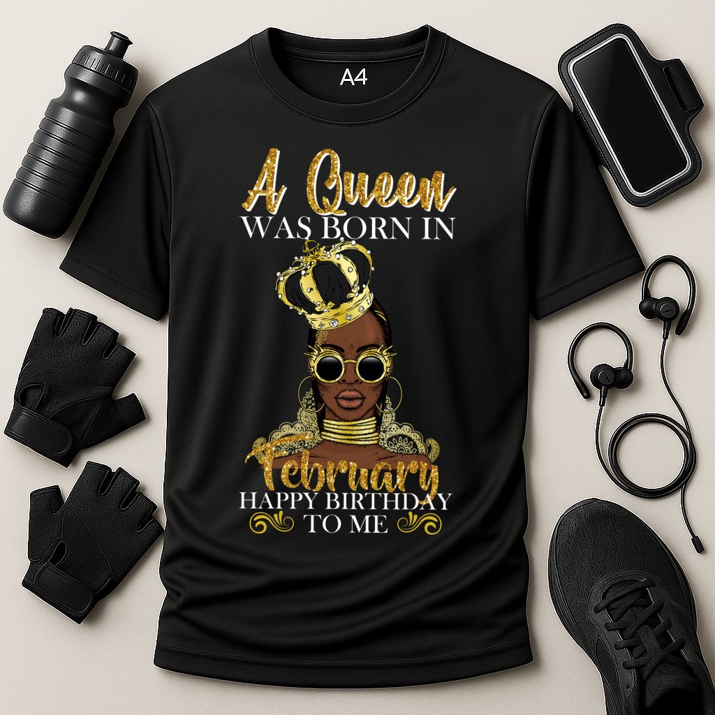 A Queen Was Born In February Happy Birthday Cooling Performance Crew T-Shirt