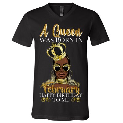 A Queen Was Born In February Happy Birthday V-Neck T-Shirt