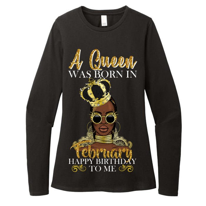 A Queen Was Born In February Happy Birthday Womens CVC Long Sleeve Shirt