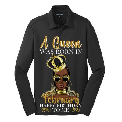 A Queen Was Born In February Happy Birthday Silk Touch Performance Long Sleeve Polo