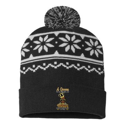 A Queen Was Born In February Happy Birthday USA-Made Snowflake Beanie