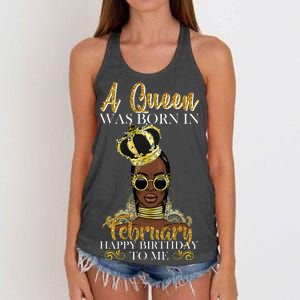 A Queen Was Born In February Happy Birthday Women's Knotted Racerback Tank