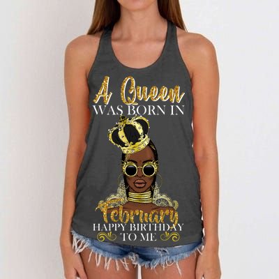 A Queen Was Born In February Happy Birthday Women's Knotted Racerback Tank