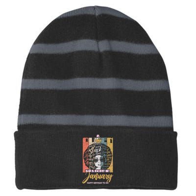 A Queen Was Born In January Striped Beanie with Solid Band