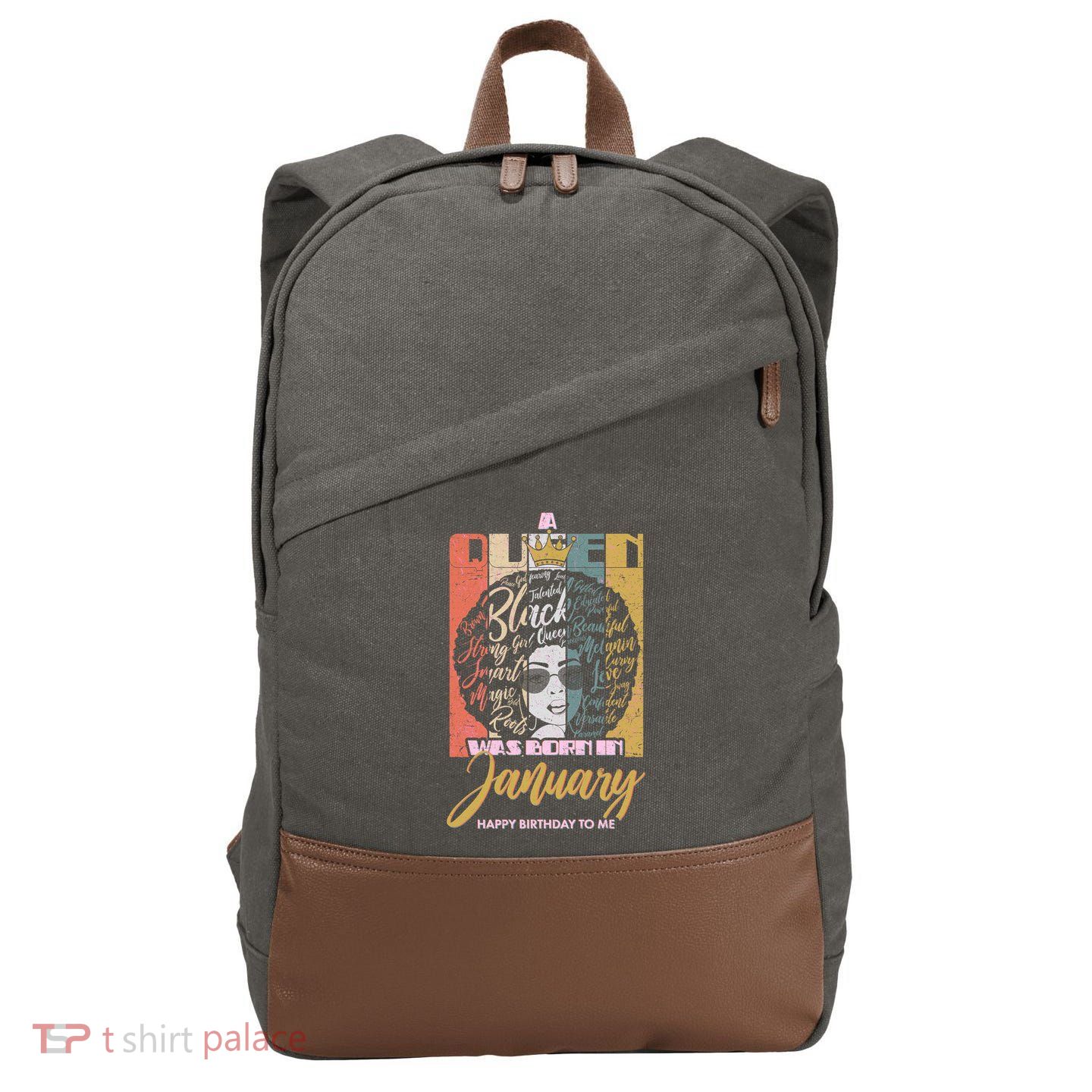 A Queen Was Born In January Cotton Canvas Backpack