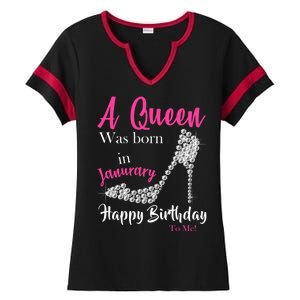 A Queen Was Born In January Birthday Ladies Halftime Notch Neck Tee