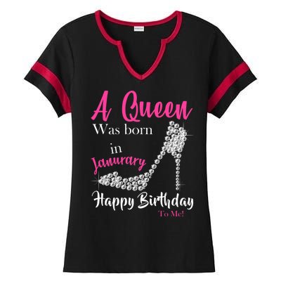 A Queen Was Born In January Birthday Ladies Halftime Notch Neck Tee