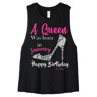 A Queen Was Born In January Birthday Women's Racerback Cropped Tank