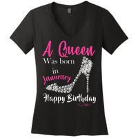 A Queen Was Born In January Birthday Women's V-Neck T-Shirt