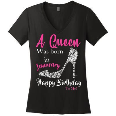 A Queen Was Born In January Birthday Women's V-Neck T-Shirt