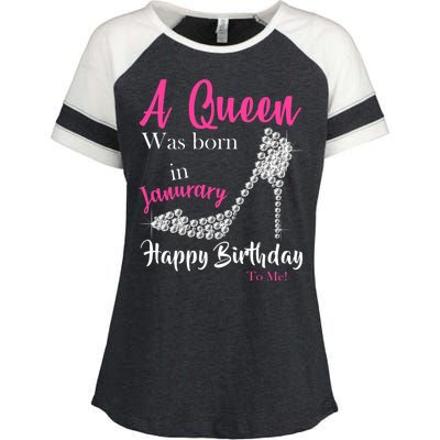 A Queen Was Born In January Birthday Enza Ladies Jersey Colorblock Tee