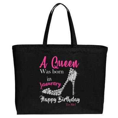 A Queen Was Born In January Birthday Cotton Canvas Jumbo Tote