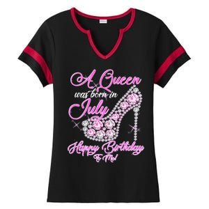 A Queen Was Born In July Fancy Birthday Ladies Halftime Notch Neck Tee