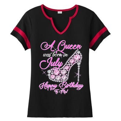 A Queen Was Born In July Fancy Birthday Ladies Halftime Notch Neck Tee