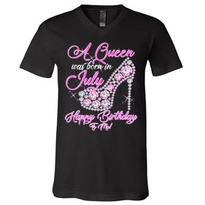 A Queen Was Born In July Fancy Birthday V-Neck T-Shirt