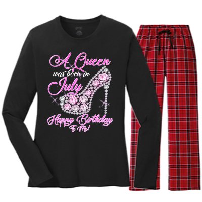 A Queen Was Born In July Fancy Birthday Women's Long Sleeve Flannel Pajama Set 