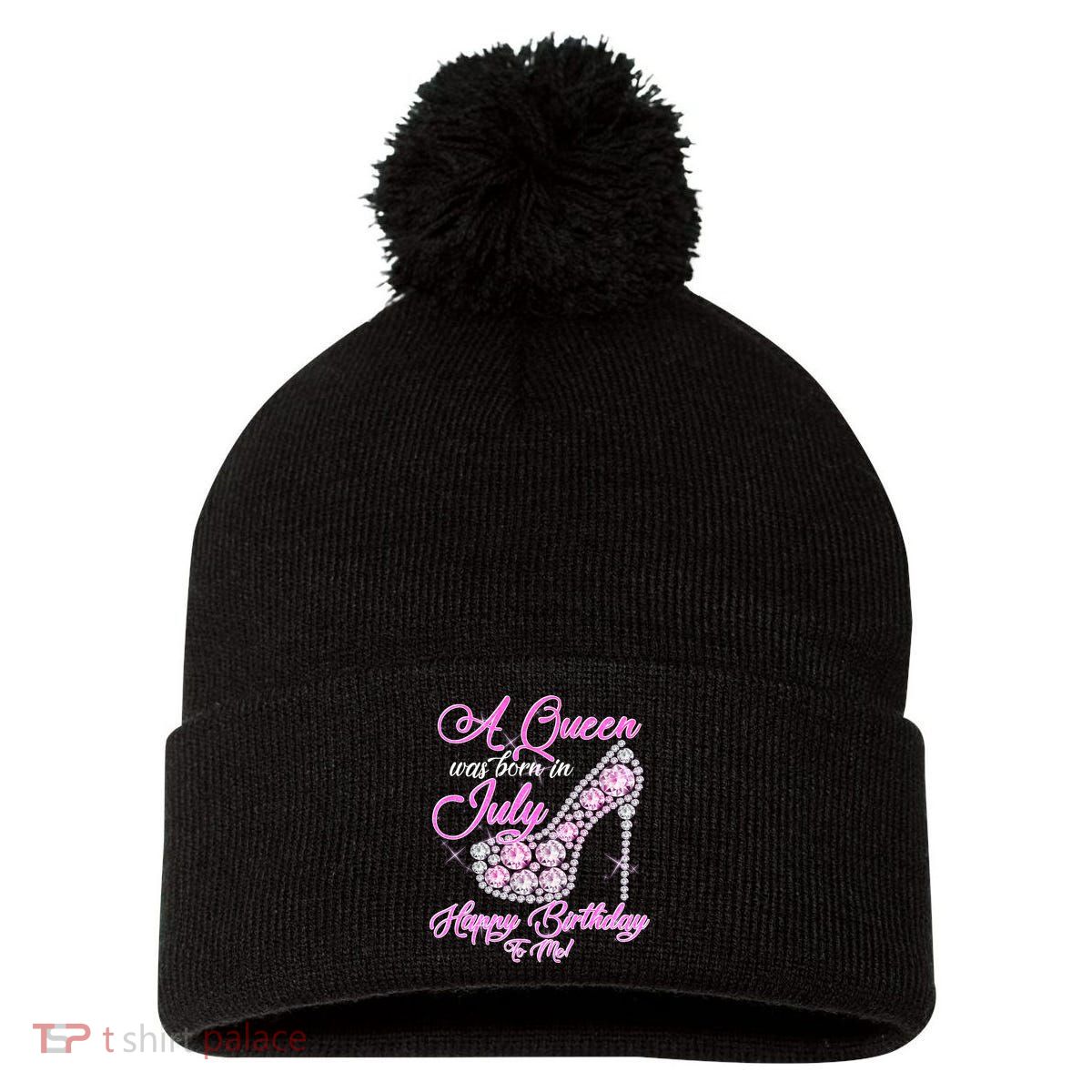 A Queen Was Born In July Fancy Birthday Pom Pom 12in Knit Beanie