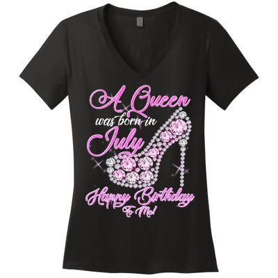 A Queen Was Born In July Fancy Birthday Women's V-Neck T-Shirt