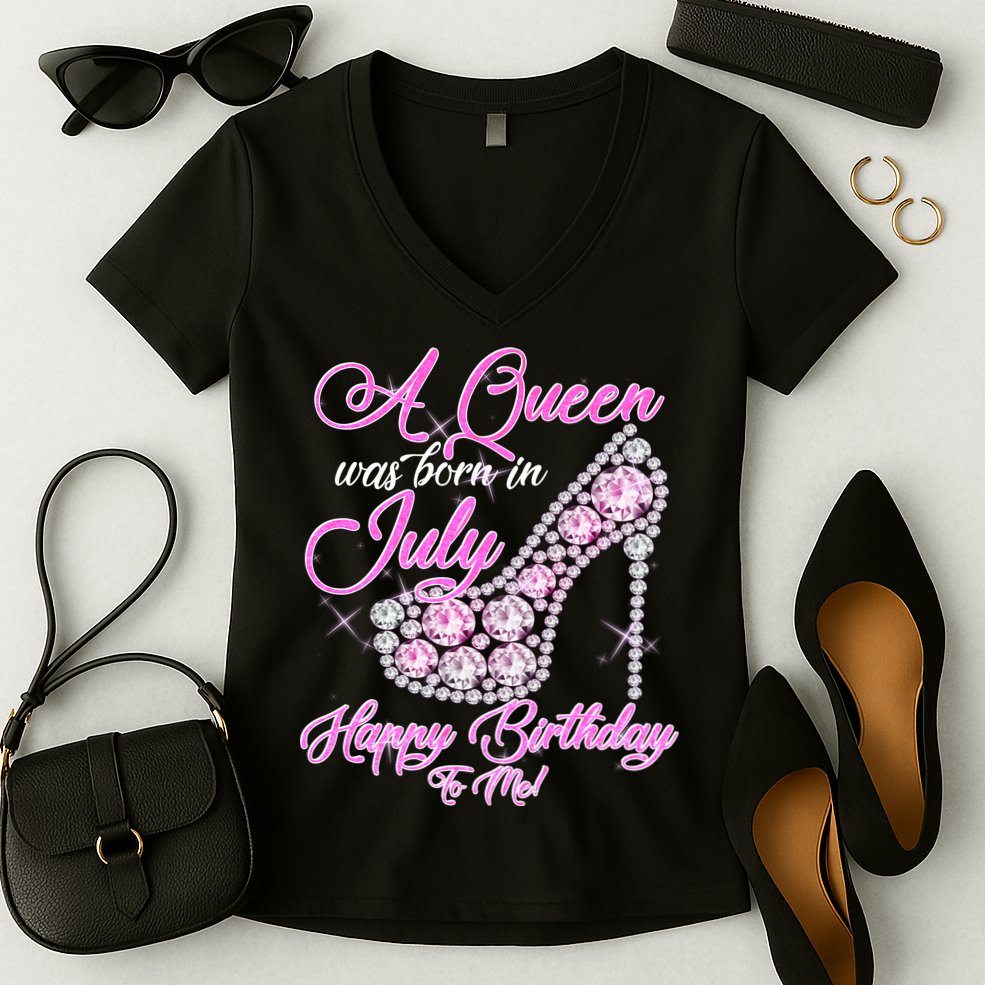 A Queen Was Born In July Fancy Birthday Women's V-Neck T-Shirt