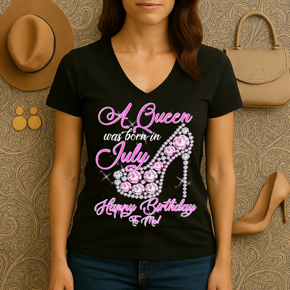 A Queen Was Born In July Fancy Birthday Women's V-Neck T-Shirt