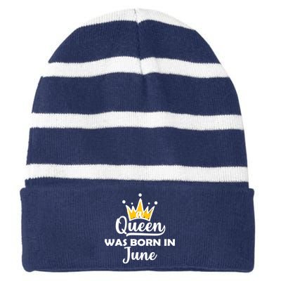 A Queen Was Born In June Birthday Striped Beanie with Solid Band