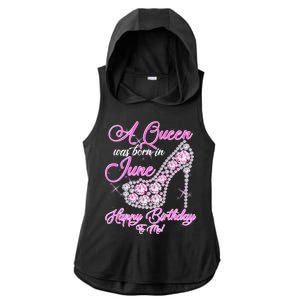 A Queen Was Born in June Fancy Birthday Ladies PosiCharge Tri-Blend Wicking Draft Hoodie Tank