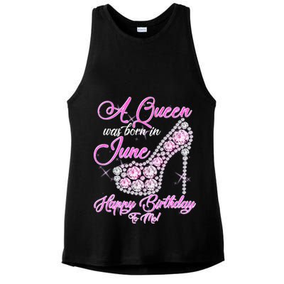 A Queen Was Born in June Fancy Birthday Ladies PosiCharge Tri-Blend Wicking Tank