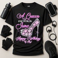 A Queen Was Born in June Fancy Birthday Cooling Performance Crew T-Shirt