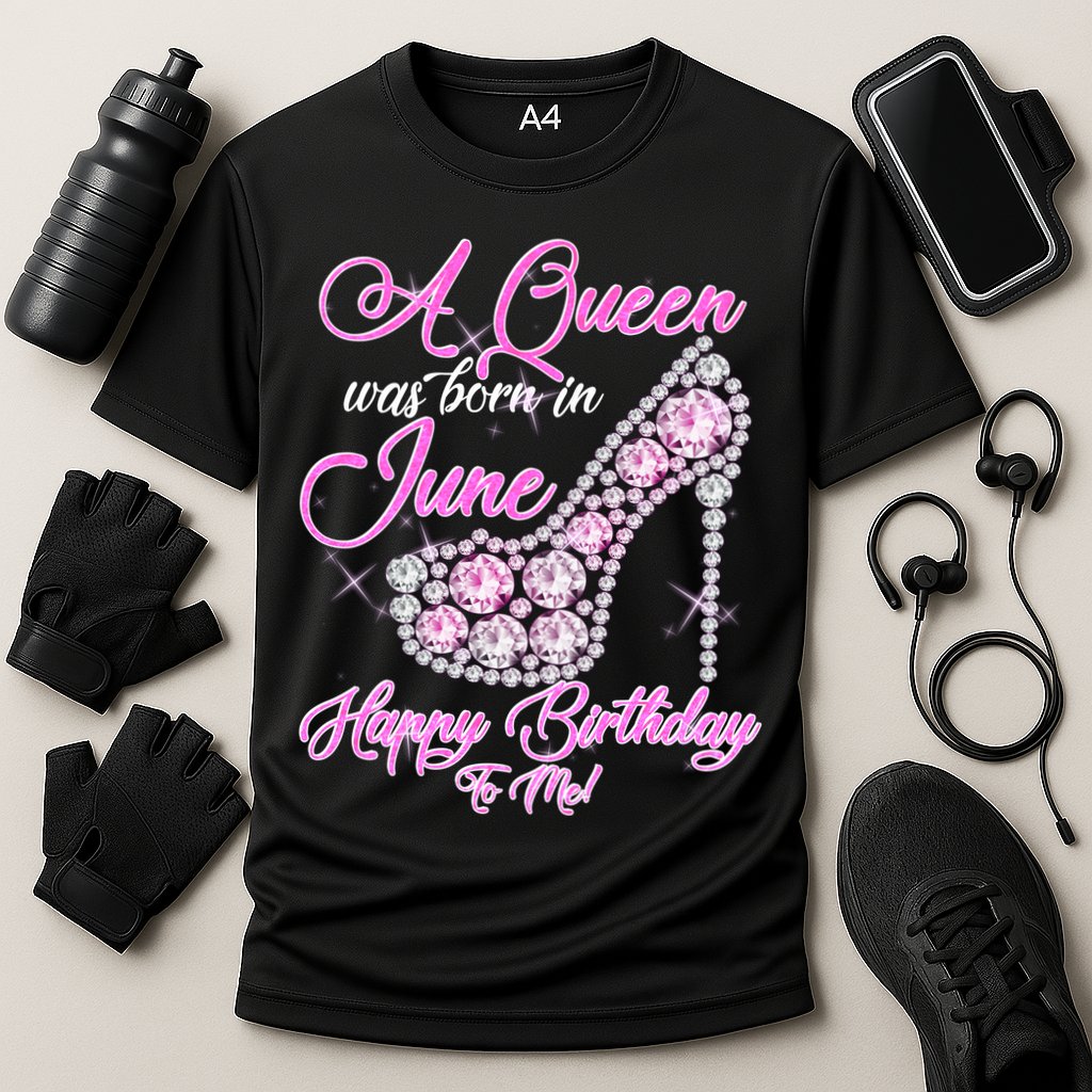 A Queen Was Born in June Fancy Birthday Cooling Performance Crew T-Shirt
