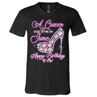 A Queen Was Born in June Fancy Birthday V-Neck T-Shirt