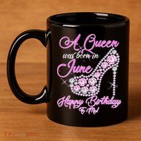 A Queen Was Born in June Fancy Birthday 11oz C Handle Ceramic Mug