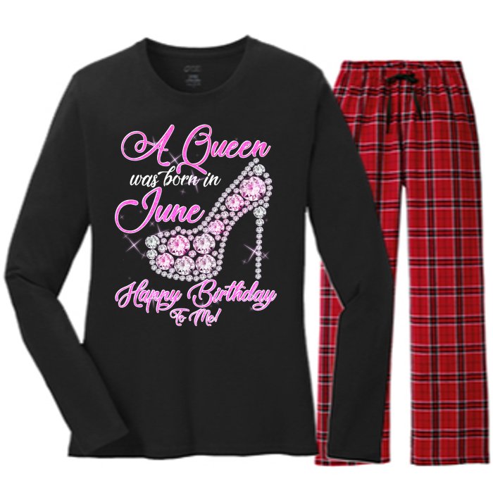 A Queen Was Born in June Fancy Birthday Women's Long Sleeve Flannel Pajama Set 