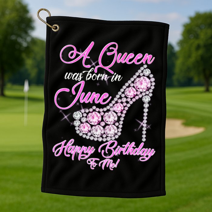 A Queen Was Born in June Fancy Birthday Golf Towel