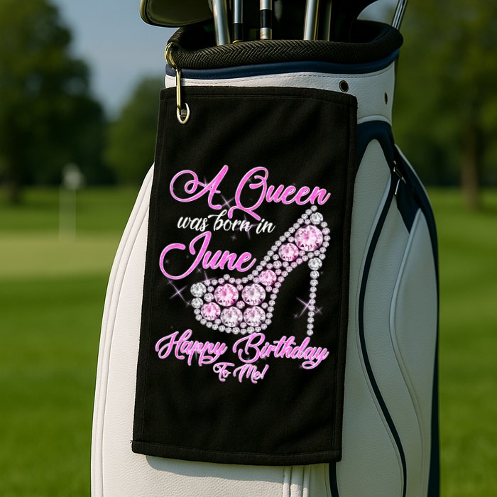 A Queen Was Born in June Fancy Birthday Golf Towel