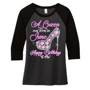 A Queen Was Born in June Fancy Birthday Women's Tri-Blend 3/4-Sleeve Raglan Shirt