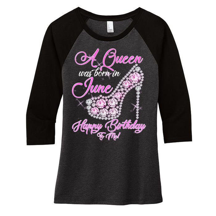 A Queen Was Born in June Fancy Birthday Women's Tri-Blend 3/4-Sleeve Raglan Shirt