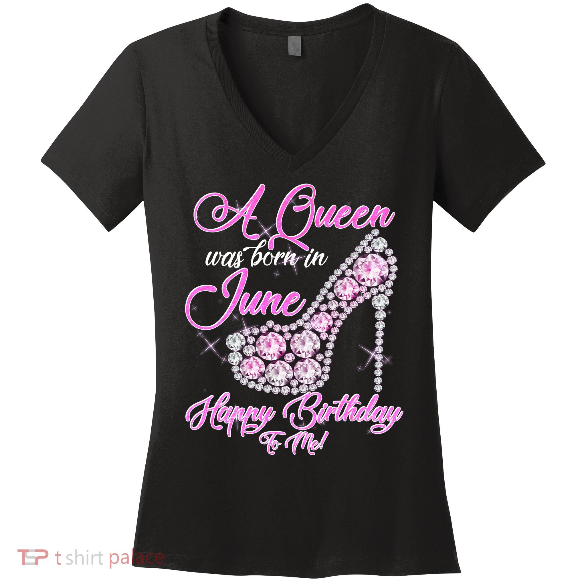 A Queen Was Born in June Fancy Birthday Women's V-Neck T-Shirt