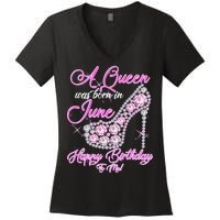 A Queen Was Born in June Fancy Birthday Women's V-Neck T-Shirt